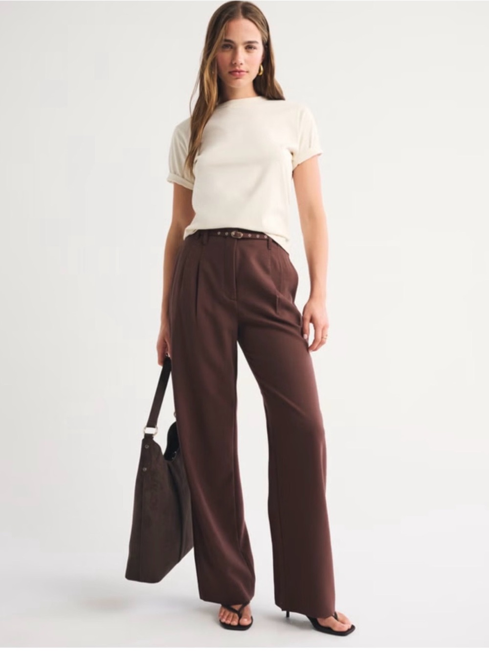 Abercrombie & Fitch Women's Wide-Leg Trousers in Deep Brown